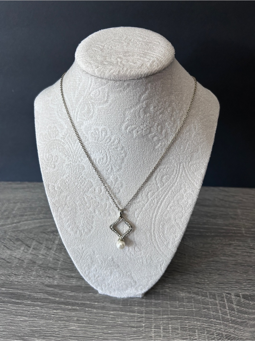 Silver-Tone Pearl Drop Necklace with Geometric Charm - Women Jewelry